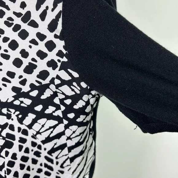 Nordstrom Blouse Top Womens Large Silk Cashmere Sweater Short Sleeve Black White - Picture 5 of 10